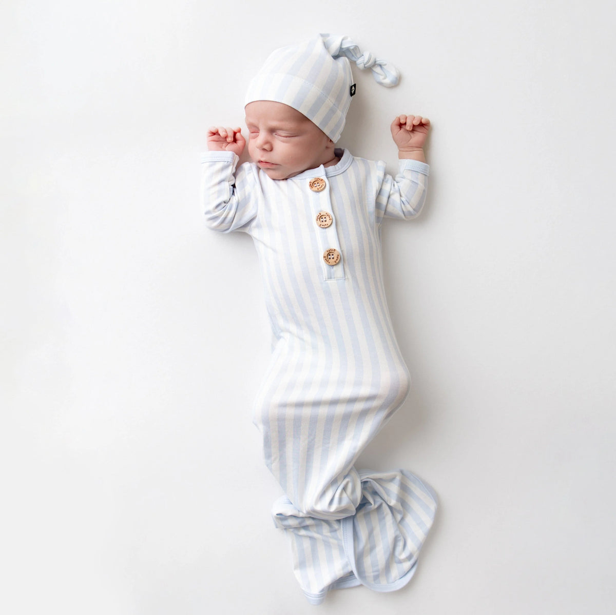 Knotted Gown with Hat Set in Small Mist Stripe