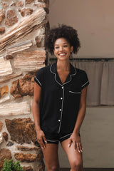 Women’s Short Sleeve Pajama Set in Midnight with Cloud Trim